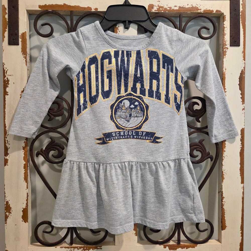 Harry Potter Hogwarts Girls Dress 3T Toddler Long Sleeve Ruffle Heather Gray